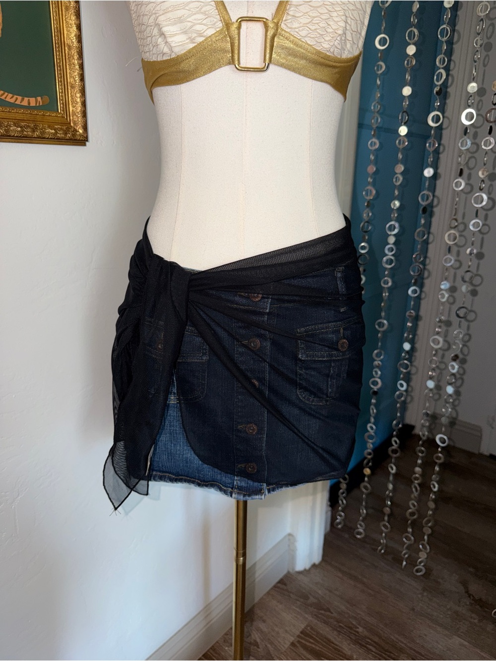 Vintage Y2K Black Mesh Sarong Skirt Coverup